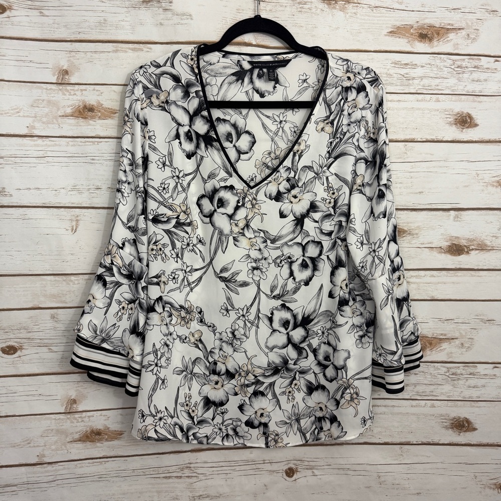 White House Black Market Floral 3/4 Bell Sleeve Blouse